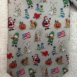 Alynn Tie Rare Silver Every Occasion‎ Silk Novelty Holiday kitsch quirky